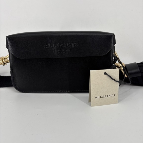 All Saints Zoe Black Leather Small Crossbody Bag New $125 - Picture 1 of 5
